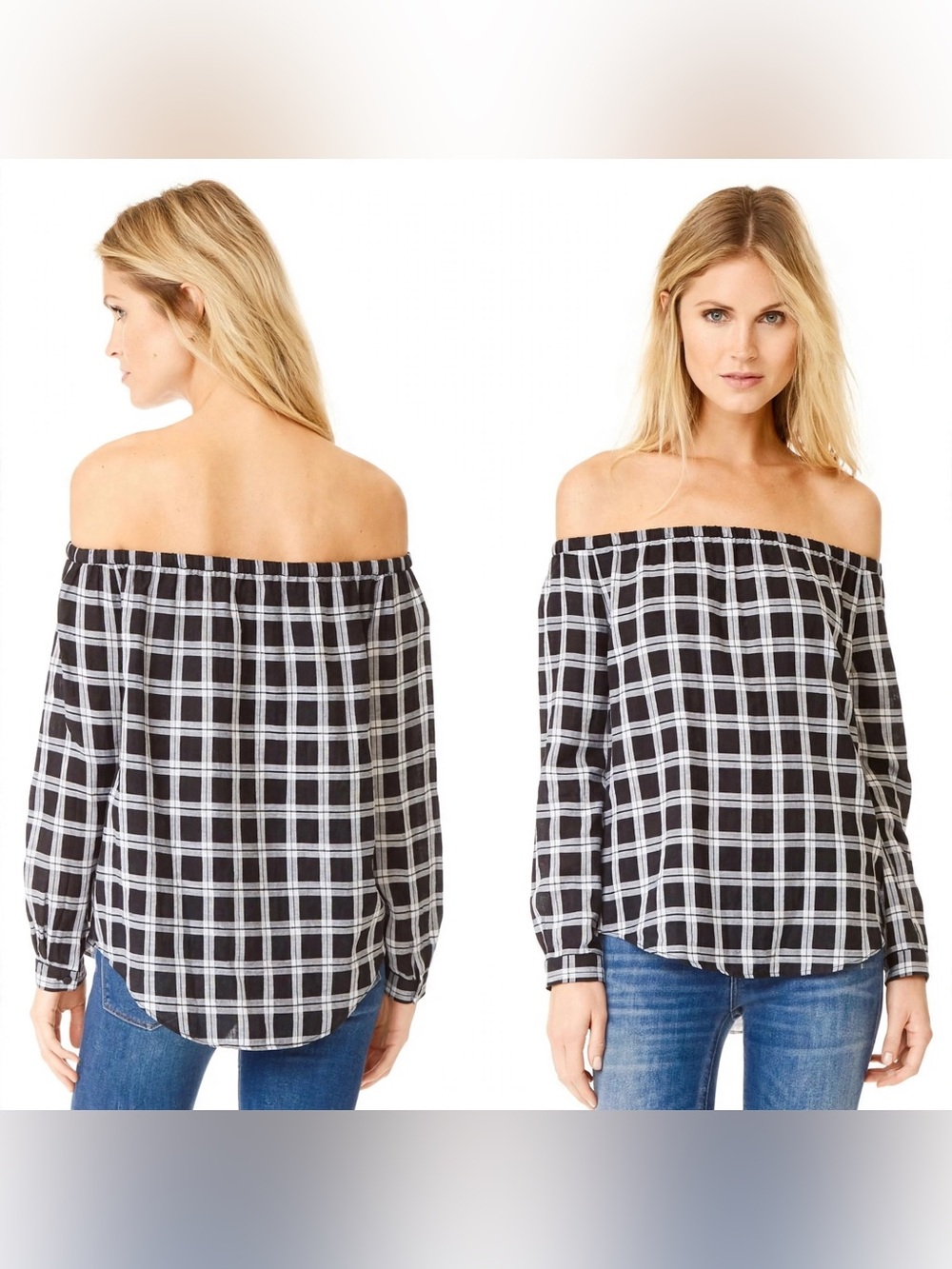 RAG & BONE Off-Shoulder Black and White Plaid top - XS